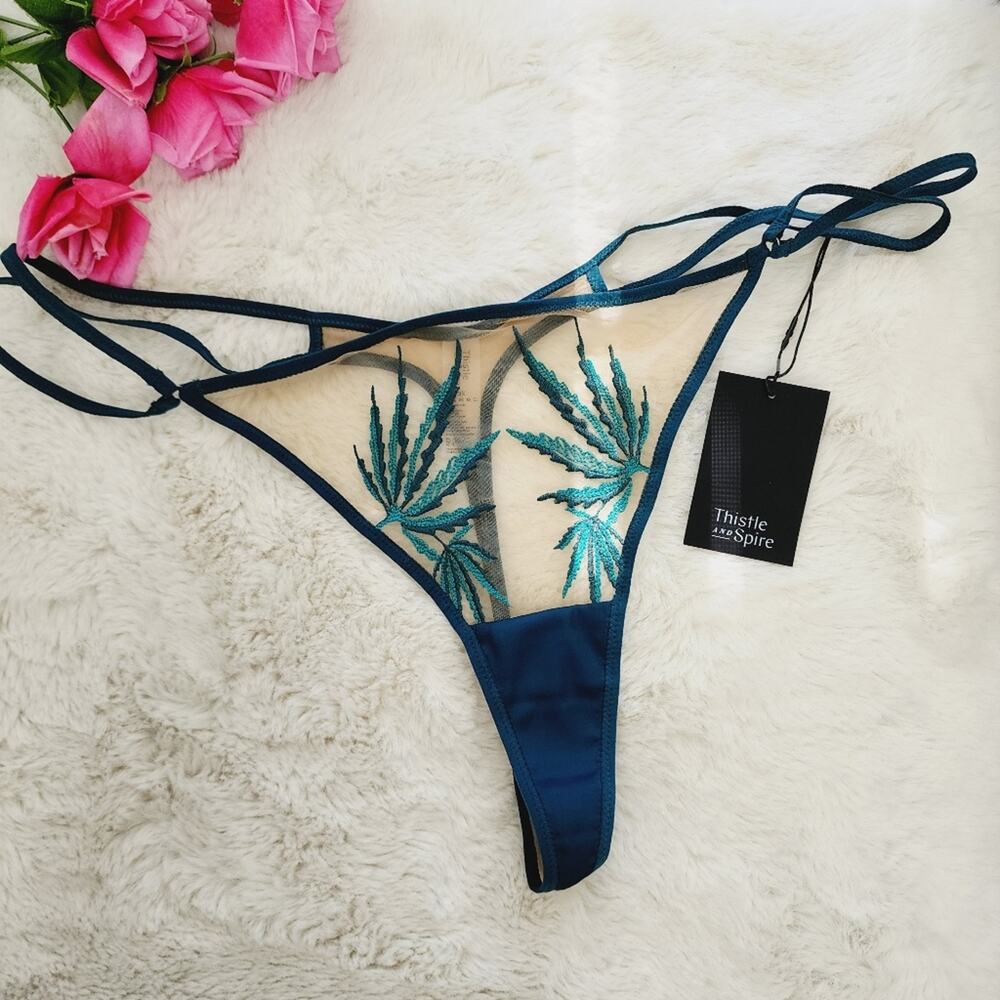 NEW Thistle & Spire Brooklyn Haze Embroidered Thong Panty Emerald Green 3X